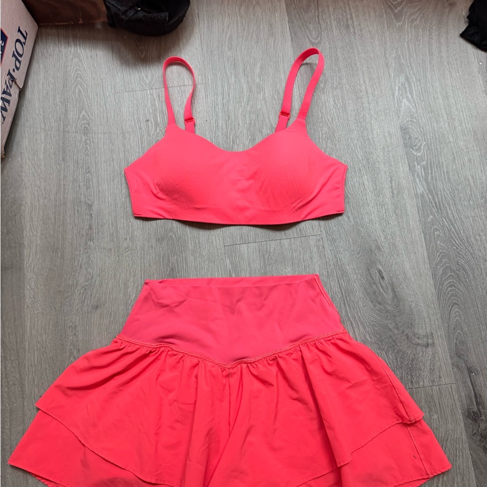 Pink Sports Bra and Skirt Set